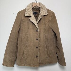 VTG 90s y2k Braetan Women Sherpa Lined Corduroy Jacket Large Brown Western Boho‎